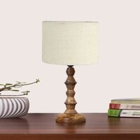 Devansh White Jute Table Lamp With  Wood Natural Base (7X7X15.5 Inches)-10