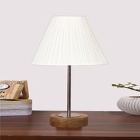 Devansh Off-White Cotton Vintage  Lamp With Natural  Wood Base  & Steel Pipe (12X17.75)