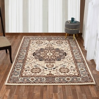 Presto Beige Traditional Hand Tufted Wool Carpet 6X9 Feet