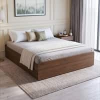 Morvix Wood Queen Bed With Box Storage Base Platform Columbian Walnut Brown