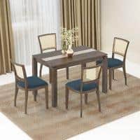 Atlas Crest Solid Wood 4 Seater Dining Table With Reed Dining Chairs Set