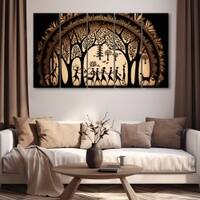 The Castle Decor Warli Art Wall Painting Wooden Framed 27x48 Inch (Style 1)