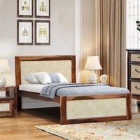 Karen Solid Wood Single  Size Upholstered Bed Without Storage (Rustic Finish)