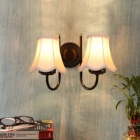 Devansh Dual Black Metal  Wallmounted Lamp With Cotton Off-White Shade