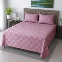 Romi Pink Floral 400 TC Cotton Flat Queen Size Bedsheet with 2 Pillow Covers – Threads