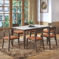 Emry Rectangular Statuario Ceramic 6 Seater Dining Table With Set of 3  Clarke Dining Chair