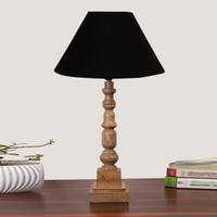 Devansh Black Cotton Table Lamp With  Wood Natural Base (10X10X21 Inches)-28