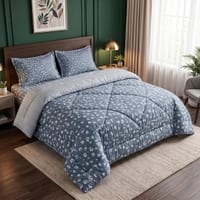 Grey Floral 4 Pcs Comforter set with Queen size bedsheet + 2 Pillow covers