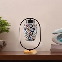 Devansh Multicolor Glass Wooden & Iron  Table Lamp -17 Inch Height  -S