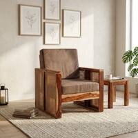 Ritik Solid Wood 1 Seater Rattan Designed Sofa  In Natural Teak Finish