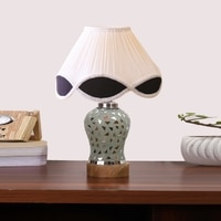 Devansh Multi  Vintage  Cotton Pleated Shade Lamp With Wood & Mosaic Glass Base For Decoration/Office/Home/Gifting/Study For Decoration/Office/Home/Gifting/Study