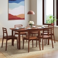 Dane Solid Wood Dining Table 6 Seater with 6 Dane Solid Wood Dining Chairs (Finish: Honey)