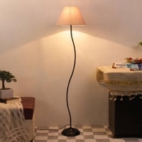Kai Grey Fabric Floor Lamp with Black Iron Base