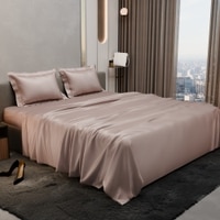 Stoa Paris Satin Bedsheet King Size with 2 Pillow Covers heet King Night Champagne