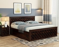 Moglis Solid Wood King  Size Bed With Box Storage Bed Walnut In Finish