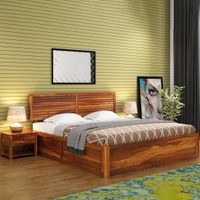 Hearti Solid Wood Queen  Size Bed Without Storage (Teak Finish)