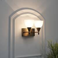 Minimal 2 Light Antique Brass Wall Light with Frosted White Glass