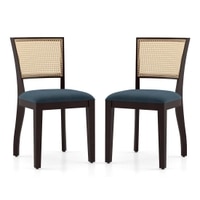 Argiro Solid Wood Dining Chair in Mahogany Finish & Blue Velvet Colour - Set of 2