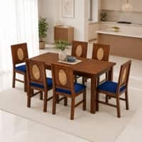 Globally Indian Elodie Solid Sheesham Wood 6 Seater Dining Table Set 6 Chairs Navy Blue