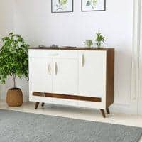 Kaspen Engineered Wood Wood Dual Tone 3 Doors Shoe Rack Cabinet Slipper Footwear Stand Organizer with Drawer can Store Up to 16 Pairs for Home (Brown Maple & Frosty)