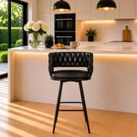 Doe Buck Presley Braided Faux Leather Bar Stool in Black Colour