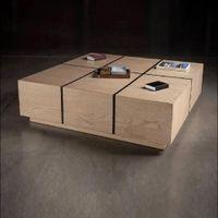 Glph Series Coffee Table Duly Polished On Natural Oak Veneer With Grooving In Black