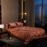 Stoa Paris Comforter Set Double Bed, 300TC Satin Double Bed Comforters in Melted Caramel