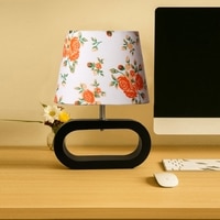 Devansh Multicolor Cotton Table Lamp With  Wood Black Base -15