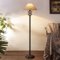 Robin Beige Natural Fiber Floor Lamp with Black Iron Base