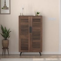 BLUEWUD Carlem Tall Design Engineered Wood Single Tone 2 Doors Shoe Rack Cabinet Slipper Footwear Stand Organizer with 6 Closed Shelves can Store Up to 24 Pairs for Home (Brown Maple)