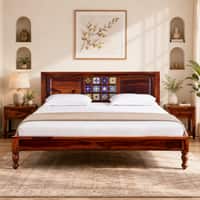 Rangrez Sheesham Wood Queen Size Non Storage Bed in Honey Oak Finish