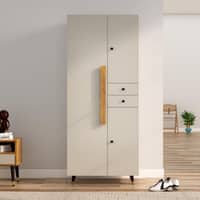 Hexa Red Wooden 2 Door Wardrobe with Drawer and Hanging Space in Frosty White Colour