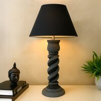 Grey Stone Finish Handpainted And Hancarved Distress Wooden Table Lamp