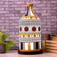 Stripe-it-out Hand Painted Glass Shade Table lamp with Wooden Base