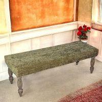 Cairo Solid Wood 2 Seater Bench In Green Sparkle Velvet Fabric