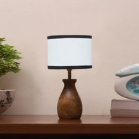Devansh Multicolor Cotton Table Lamp With  Wood Natural Base (7X13 Inches)-8