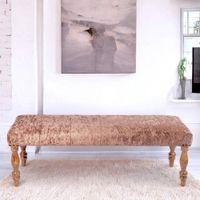 Cairo Soild Wood Bench In Velvet Brown Fabric