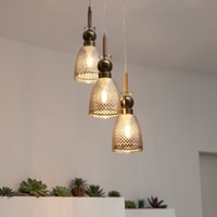 Eliante Cluster Hanging Lights Mild Steel, Wood & Glass Material Antique, Brown & Smoky Black Finish