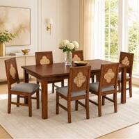 Globally Indian Margaux Solid Sheesham Wood 6 Seater Dining Table Set 6 Chairs Grey