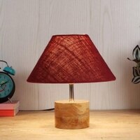 Carol Maroon Natural Fiber Shade Table Lamp with Natural Wooden Base