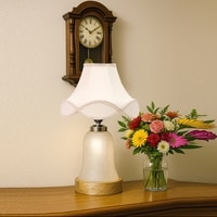 Devansh Off-White Vintage  Cotton Shade Lamp With Wood & Mosaic Glass Base For Decoration/Office/Home/Gifting/Study For Decoration/Office/Home/Gifting/Study