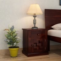 Woodway Solid Wood Bedside Table in Teak Finish