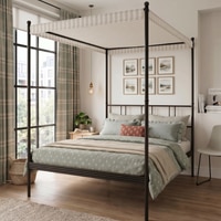 Perryn Four Poster Metal Non Storage King Bed in Satin Black Finish