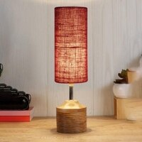 Jasmine Wood Table lamp with Maroon Jute Shade