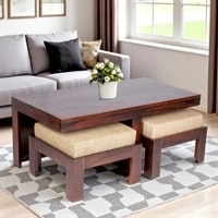 Irish Sheesham Wood 2 Seater Coffee Table Set In Walnut Finish