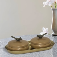 Metalsmith Metal Serveware Box Set of 3 with Tray Gold Finish