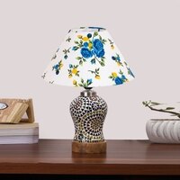 Devansh Conical Multi Cotton Shade Lamp With Wood & Mosaic Glass Base For Decoration/Office/Home/Gifting/Study For Decoration/Office/Home/Gifting/Study -(10X10X14.5) Inches -A