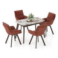 Lunar Alaska Exotic Stone 4 Seater Dining Table With Bren Swivel Dining Chair Set