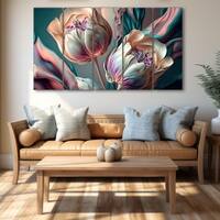 The Castle Decor Flower Wall Painting Wooden Framed 27x48 Inch (Style 1)