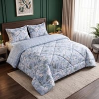 Blue Floral 4 Pcs Comforter set with Queen size bedsheet + 2 Pillow covers